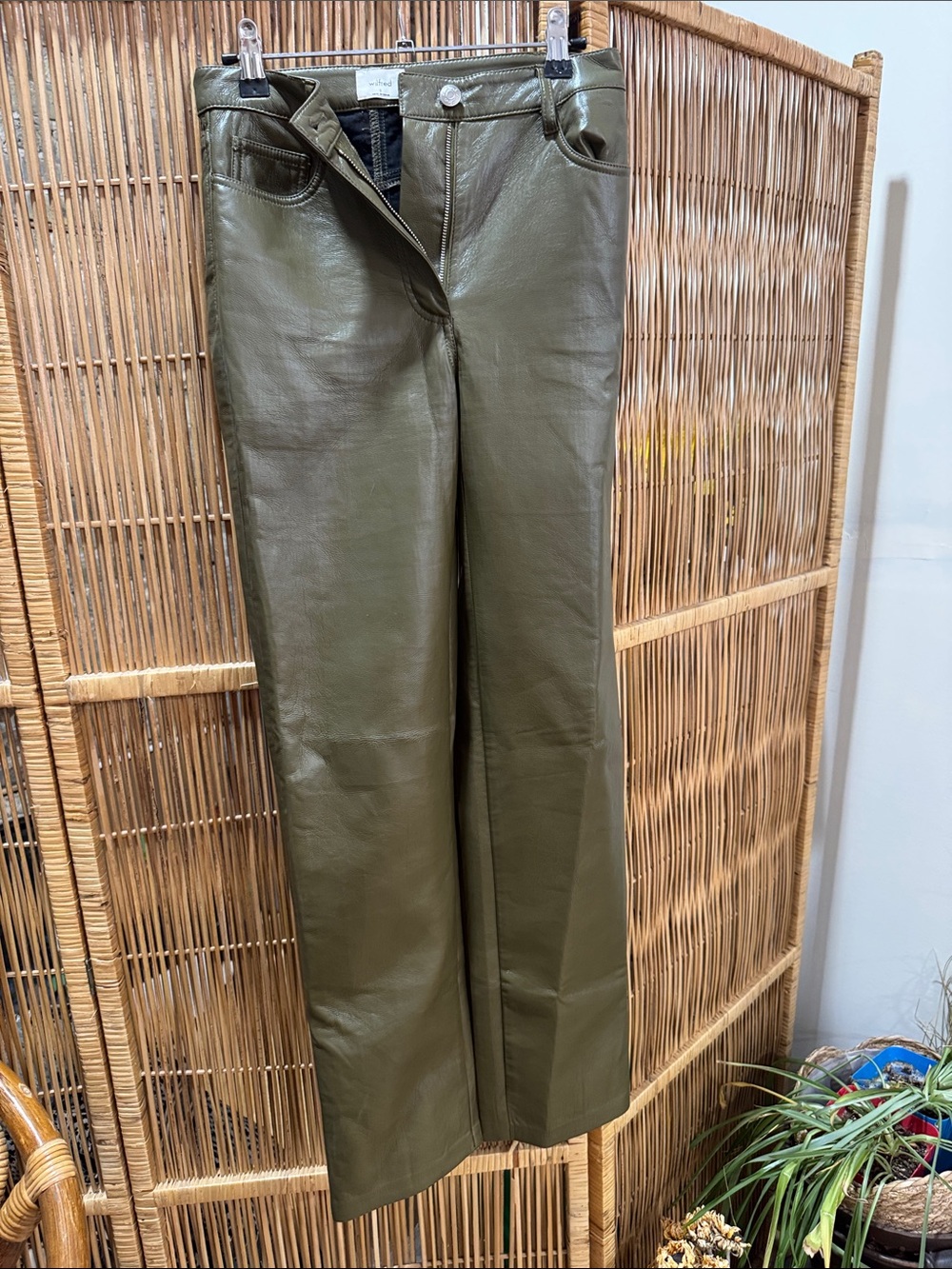 Wilfred Olive Green Faux Leather Wide-Leg Pants